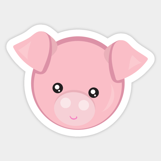 Cute Pig, Little Pig, Piggy, Pink Pig Sticker by Jelena Dunčević